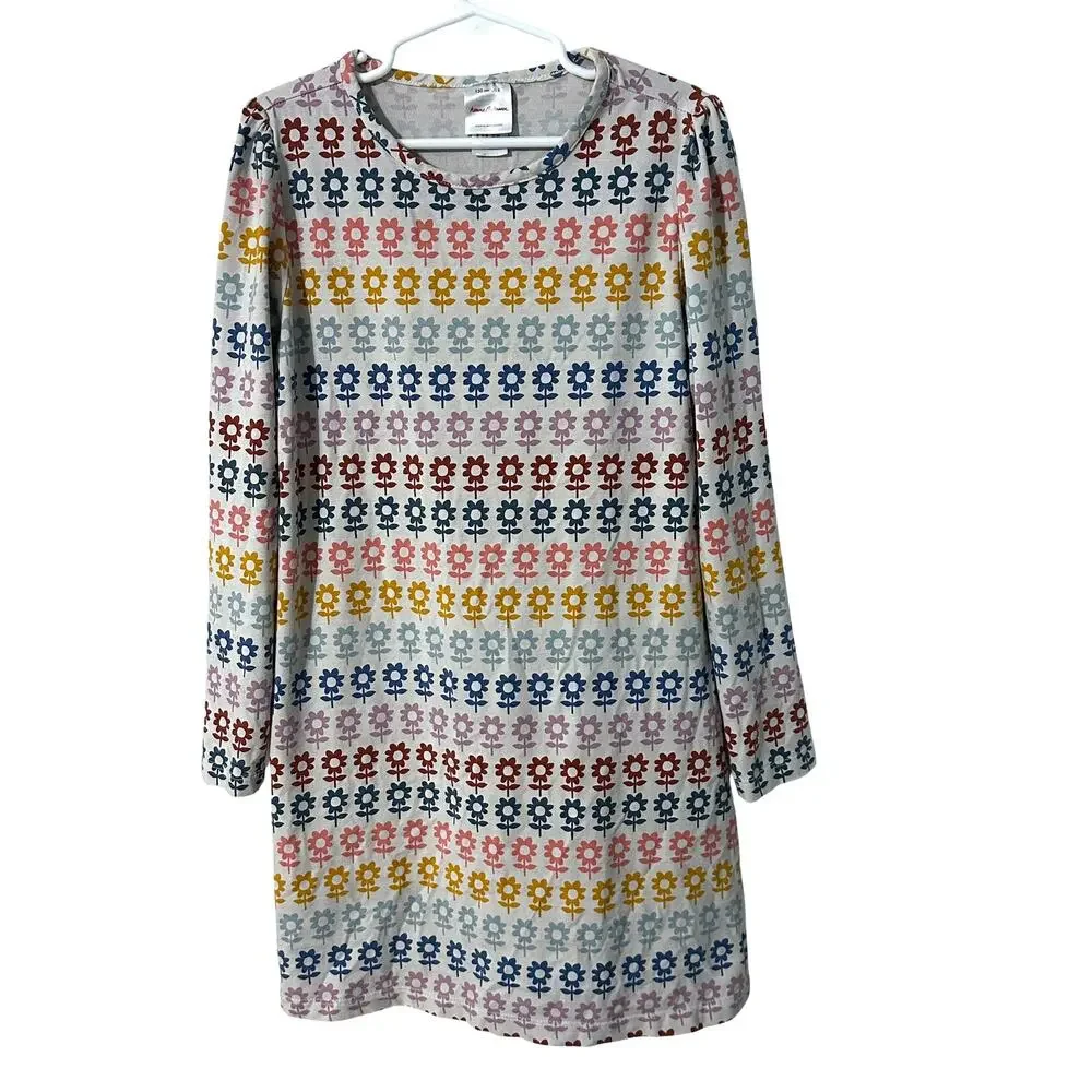 Hanna Andersson Floral Dress Size 130 cm (Girls 8) Gray Multicolor Cotton Casual